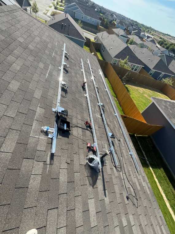 Solar racking on a roof after panels were detached